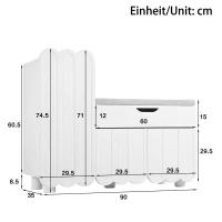 Scarpiera moderna a 3 ante con cassetto e seduta imbottita, 90x35x74.5 cm, Bianco(m-3)