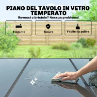 Outsunny Set da Esterno 7pz in Acciaio con 6 Sedie Impilabili in Texteline e Tavolino da Caffè con Piano in Vetro, Nero(m-7)