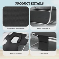 Outsunny 5-Position Adjustable Sun Loungers Set of 2 with Reading Hole and Side Pocket, Black(m-6)