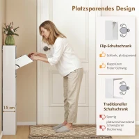HOMCOM Metalen schoenenkast met 3 klapladen, slank ontwerp, wandmontage, voor 6 paar schoenen, wit(m-4)