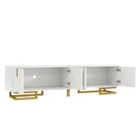 Mobile TV moderno con maniglie e gambe dorate, piedini regolabili, 160x38x44.5 cm, Bianco(m-9)