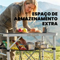 Outsunny Mesa Dobrável de Campismo 60x40x60 cm com Altura Ajustável em 4 Níveis Rede de Armazenamento Estrutura de Alumínio Preto(m-6)