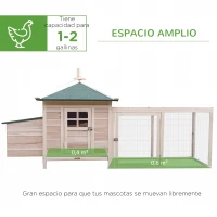 PawHut Gallinero de Madera Exterior, Jaula para Gallinas con Nidos, Corral, Bandeja Extraíble, Tapa Abatible, 196x76x97 cm, Natural(m-4)