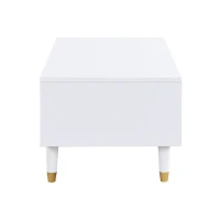 Tavolino da salotto con 2 cassetti e illuminazione LED, 110x50x40 cm, Bianco(m-12)