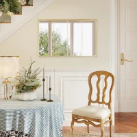 HOMCOM Espejo mural tipo ventanal rectangular estilo industrial, horizontal o vertical con 4 ganchos, en metal dorado 109 x 69 cm(m-4)