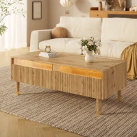 Tavolino da salotto con 2 cassetti e illuminazione LED, 110x50x40 cm, Color Legno(m-1)