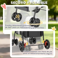 PawHut Carrito Doble para Perros Gatos Plegable con 2 Transportines Extraíbles con Cinturón y Cojines 66x50x98cm Gris Oscuro(m-6)