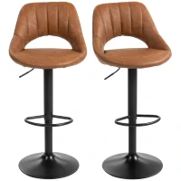 HOMCOM Bar Stools Set of 2, PU Leather Swivel Barstools with Backrest and Footrest for Kitchen, Counter, Breakfast Bar, Brown(m-10)