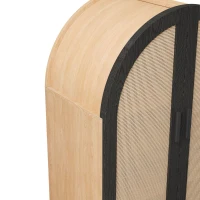 Mobile per scarpe con esterno arrotondato, ante traforate in rattan e 3 ripiani, 70x40x100 cm, Color Legno e Nero(m-6)