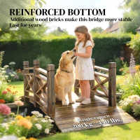 Outsunny Houten tuinbrug met leuningen, decoratieve vijverbrug, betreedbaar, 174 x 78 x 57,5 cm, verkoold(m-6)