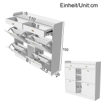 Mobile scarpiera con 4 ante a ribalta, 2 cassetti e 3 ripiani aperti, 110x26x100 cm, Bianco(m-3)