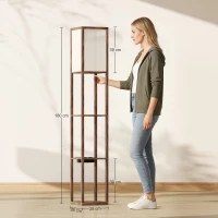 HOMCOM Lámpara de Pie con Estantes, Luz Regulable, Interruptor de Pedal y Puertos USB, Marrón(m-3)