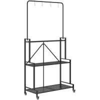 Outsunny Soporte para Plantas de 3 Niveles con Ruedas, Estantería de Flores Plegable de Metal con 4 Ganchos, 84x40,5x174cm, Negro(m-1)