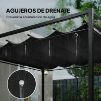 Outsunny Pérgola de Jardín 3x3 m con Techo Retráctil y Cortinas Protección UV30+ Estructura Metálica para Patio Terraza Gris(m-7)