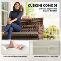Outsunny Divano da Giardino 2 Posti con Cuscini e Tappetini Antiscivolo, in Rattan e Acciaio, 115x63x85 cm, Beige(m-6)