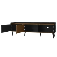 Mobile TV con 3 ante, gambe in legno e bordo rialzato, 160x39x49.5 cm, Color Legno e Nero(m-9)