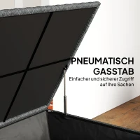 Outsunny Rattan Tuinbox 650L waterdicht UV-bestendig Kussenbox met Deksel Wielen Opbergruimte 150 x 75 x 74 cm Donkergrijs(m-7)
