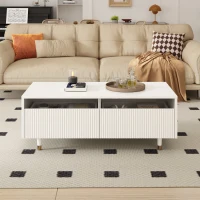 Tavolino da salotto con 2 cassetti e illuminazione LED, 110x50x40 cm, Bianco(m-1)