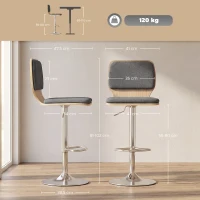 HOMCOM Lote de 2 taburetes de bar sillas de bar regulable en altura respaldo reposapiés giratorio 360° 41x47,5x81-102cm gris(m-3)
