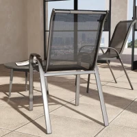 Outsunny Juego de 2 Sillas de Jardín Apilables con Reposabrazos Curvos, en Acero y Tejido Transpirable, 54x71x93 cm, Negro(m-5)