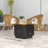 Outsunny Smokeless Fire Pit, 48 cm Portable Wood Burning Firepit, Square Metal Bonfire Stove with Poker, Black(m-2)