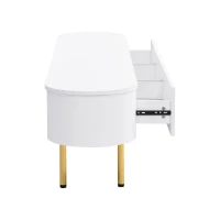 Set mobile TV e tavolino da caffè per soggiorno con cassetti e angoli arrotondati, Bianco e Oro(m-10)