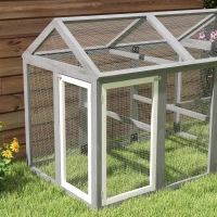 PawHut Recinto gallinero 1,18 m², parque enrejado con puertas con cerradura, armazón de madera maciza, 140 x 88,5 x 106 cm, gris(m-4)