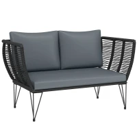Outsunny Sofá de jardín con cojines 2 plazas sofá exterior balcón sofá de ratán polyrattan muebles de jardín 123 x 67 x 72 cm Gris claro(m-6)
