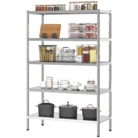HOMCOM Scaffale da Cucina a 5 Livelli Regolabili su 13 Altezze Diverse, in Acciaio Inox, 91x40x139 cm, Argento(m-10)