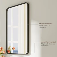 HOMCOM Specchio Bagno con Cornice in Metallo e Gancio, 60x2.5x80 cm, Nero(m-5)