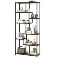 HOMCOM Seven-Tier Geometric Bookcase - Brown/Black(m-11)