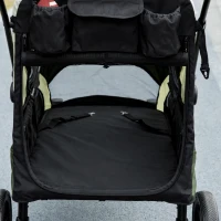 PawHut Foldable Pet Stroller for Large Dogs with Four Big Wheels, Shock-Absorbing Frame, Safety Leashes, Brakes, Dark Green(m-9)