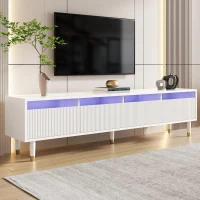 Mobile TV basso con 4 cassetti, in MDF e acrilico, 178x35x45 cm, Bianco(m-1)