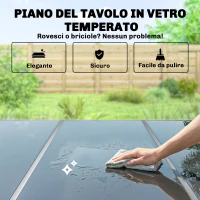 Outsunny Set da Esterno 7pz con 6 Sedie Impilabili in Texteline e Tavolino da Caffè con Piano in Vetro, Nero e Argento(m-7)