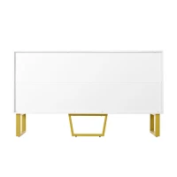 Buffet avec 4 portes, poignées et pieds en métal, grand espace de rangement, 140x40x80 cm, Blanc(m-12)