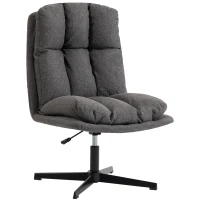 HOMCOM Sillón de acento giratorio, sillón de lectura de tela efecto lino sin reposabrazos con asiento amplio y patas metálicas, Gris oscuro(m-7)