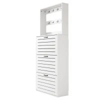 Mobile scarpiera da ingresso con ganci e 3 ante, 70x25x165 cm, Bianco(m-10)