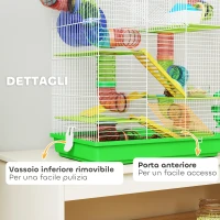 PawHut Gabbia per Criceti a 5 Piani con Tubi Colorati, Ruota, Casetta e Accessori, 47x30x59 cm, Verde(m-6)