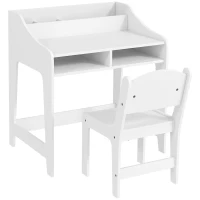 AIYAPLAY Conjunto de escritorio y silla para niños 3 a 8 años con compartimentos y estantes abiertos, blanco(m-1)
