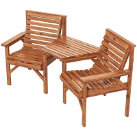 Outsunny Set bistró 3 piezas de madera resistente al clima, conjunto de muebles de jardín con diseño de listones, orificio para parasol, Carbonizado(m-7)