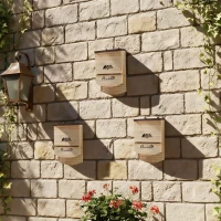 PawHut Lote de 3 Nichos para Murciélagos de Madera refugio para murciélagos con Plataforma Ranurada 23 x 9,5 x 36,5 cm madera natural(m-2)