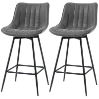 HOMCOM Set of 2 PU Leather Swivel Bar Stools - Grey(m-11)