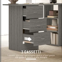 HOMCOM Scrivania Moderna con 3 Cassetti e 3 Ripiani per Camera e Ufficio, in Legno, 120x49x72 cm, Grigio(m-5)