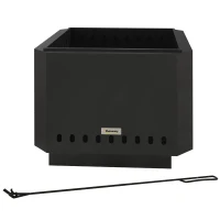 Outsunny Smokeless Fire Pit, 48 cm Portable Wood Burning Firepit, Square Metal Bonfire Stove with Poker, Black(m-11)