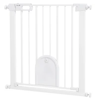 PawHut Barrera de seguridad para mascotas con puerta cierre automático sistema de doble bloqueo, acero blanco(m-8)
