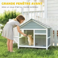 PawHut Maison pour Chat Extérieur Toit Ouvrant Fenêtre Panoramique Porte à Lamelles et Plateforme de Repos 101x72,5x81cm Gris(m-5)
