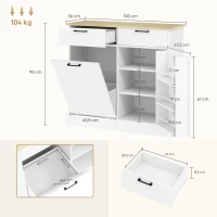 HOMCOM Buffet de cocina con compartimento para basura 38 L, mueble de almacenamiento para cocina, 2 cajones, estante para especias y superficie de trabajo, blanco(m-3)