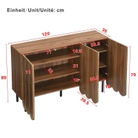Credenza moderna con 9 ante ondulate, in MDF, 120x35x80 cm, Marrone(m-3)