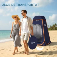 Outsunny Cort de Duș Pop-Up Impermeabil cu Acoperiș Detașabil, din Poliester 190T și Oțel, 152x152x200 cm, Albastru Închis(m-9)