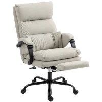 HOMCOM Silla de Oficina con Masaje y Calefacción, Reclinable 135° con Reposapiés en Piel PU, Gris Claro(m-1)